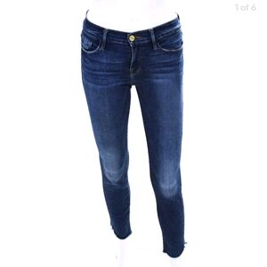 Frame Denim Le Skinny De Jeanne Dark Blue Ankle Jeans Raw Hem Size 24